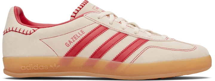 Photo: adidas Originals Beige & Red Gazelle Indoor Sneakers