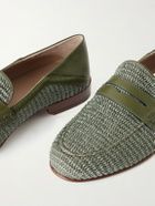 Manolo Blahnik - Padstow Collapsible-Heel Leather-Trimmed Raffia Loafers - Green