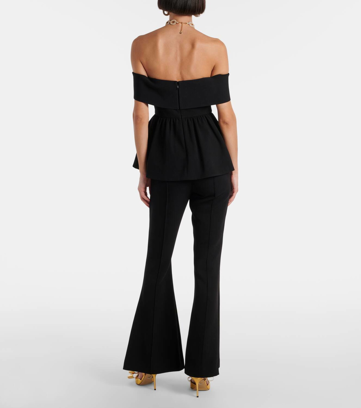 Self-Portrait Off-shoulder peplum crêpe jumpsuit