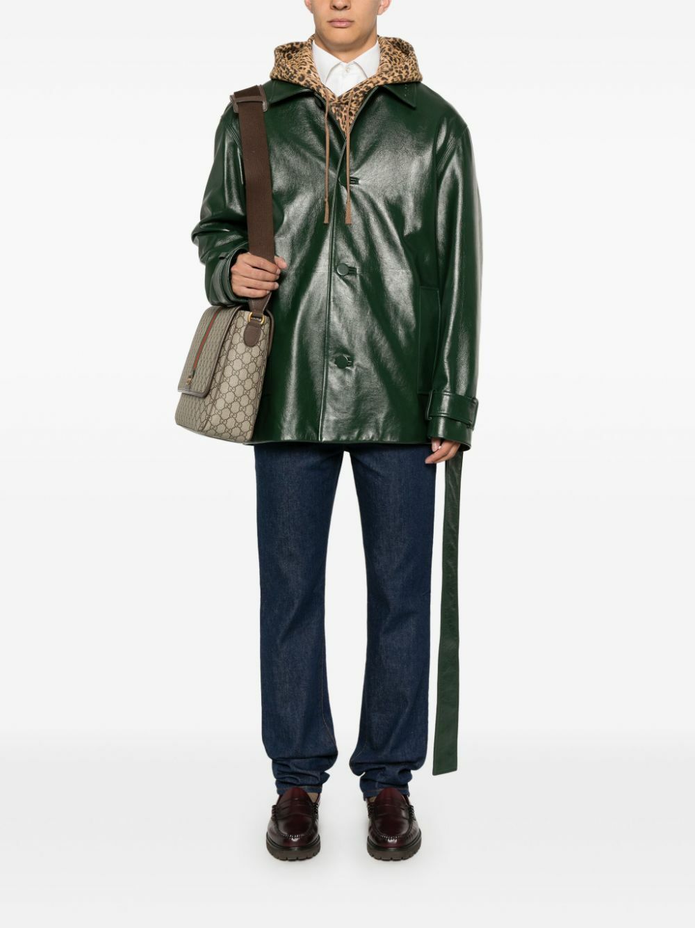 美品★GUCCI ★パテントレザー★本革★モード★Aライン★ジャケット★コート Gucci Leather Trench Coat Gucci