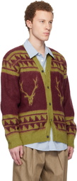South2 West8 Red & Green Mohair V-Neck Cardigan