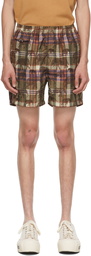 BEAMS PLUS Khaki Check Beach Shorts