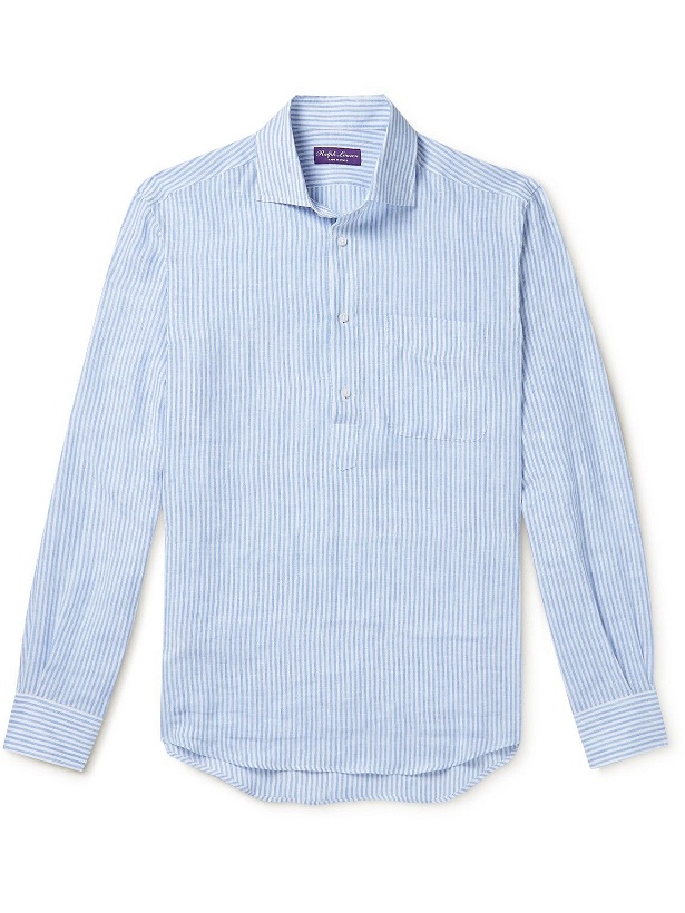 Photo: Ralph Lauren Purple label - Striped Linen Half-Placket Shirt - Blue