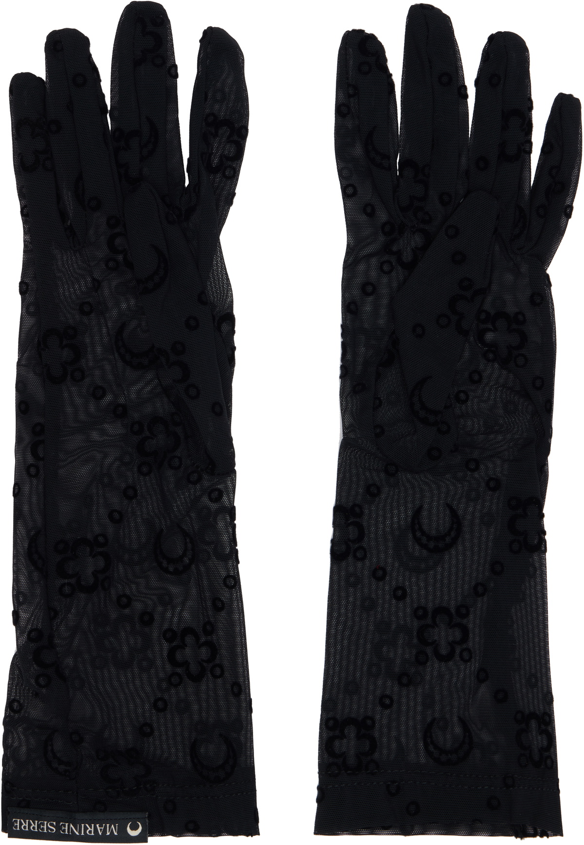Marine Serre Black Moonogram Mesh Flock Short Gloves