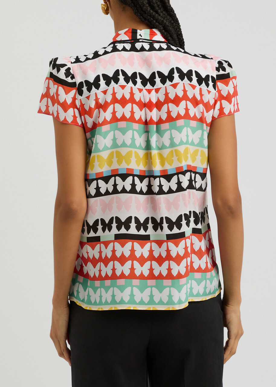 Alice + Olivia Jeannie Printed Silk-chiffon Blouse