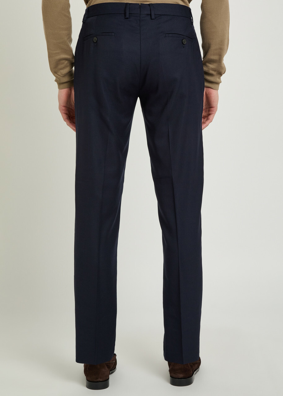 Sunspel Textured Slim-leg Stretch-wool Trousers Navy