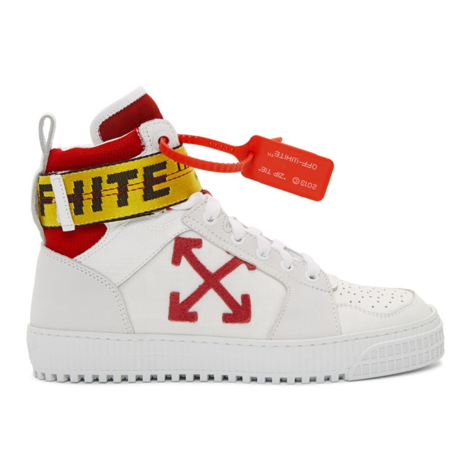 Photo: Off-White White and Red Industrial High-Top Sneakers