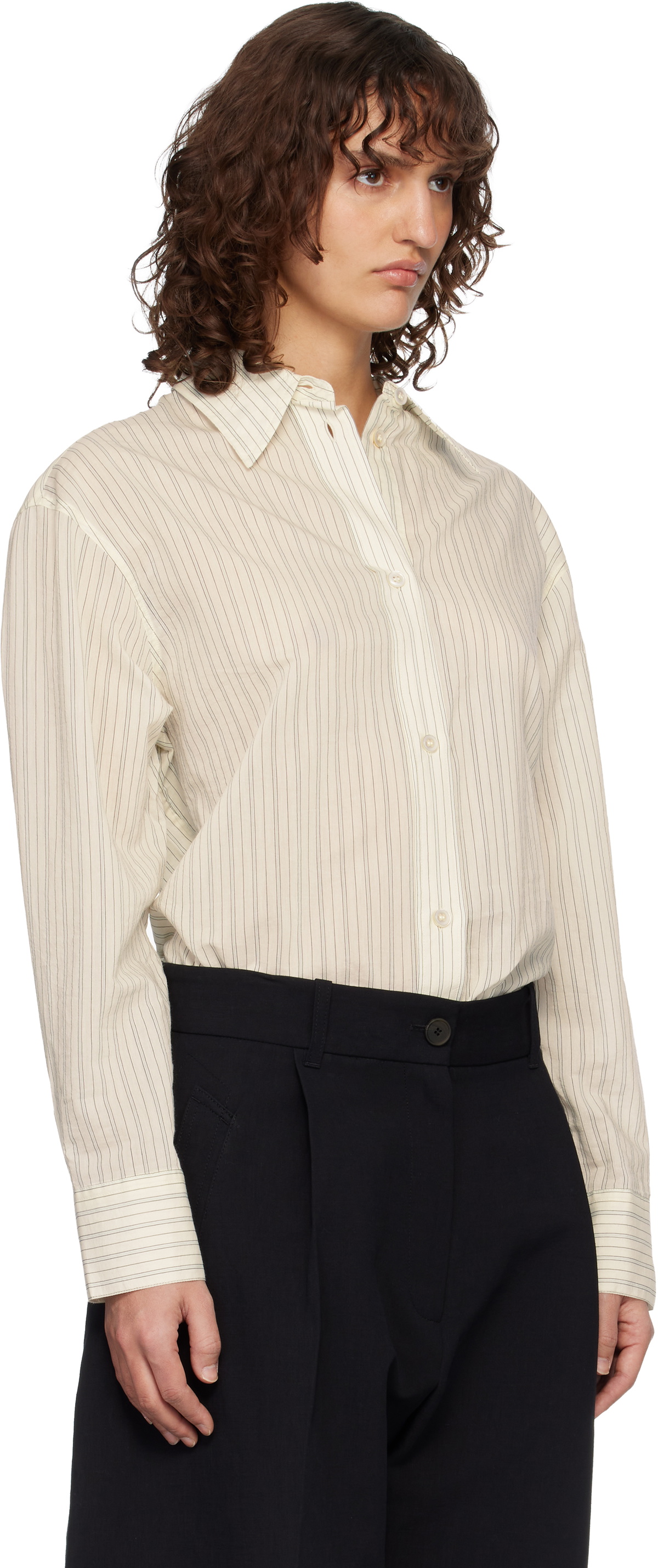 Studio Nicholson Off-White Classic Oversized Sheer Shirt