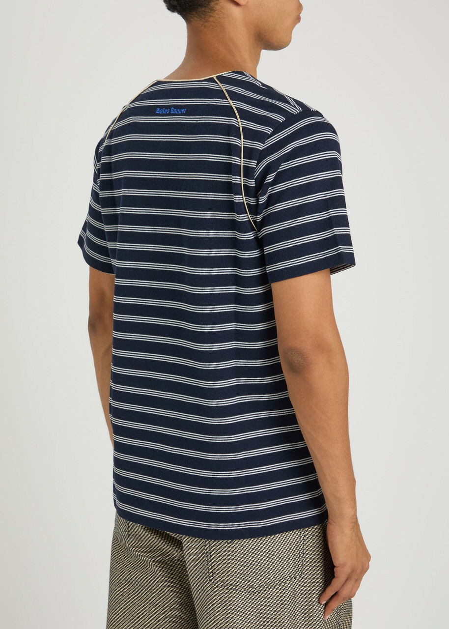 Wales Bonner Isaiah Striped Piqué Cotton-blend T-shirt Navy