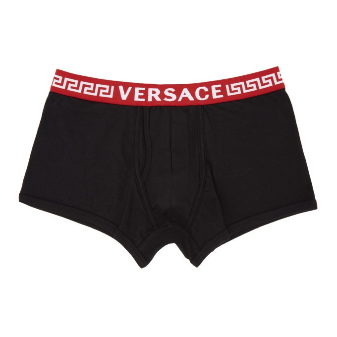 Photo: Versace Underwear Black and Red Greek Band Boxer Briefs