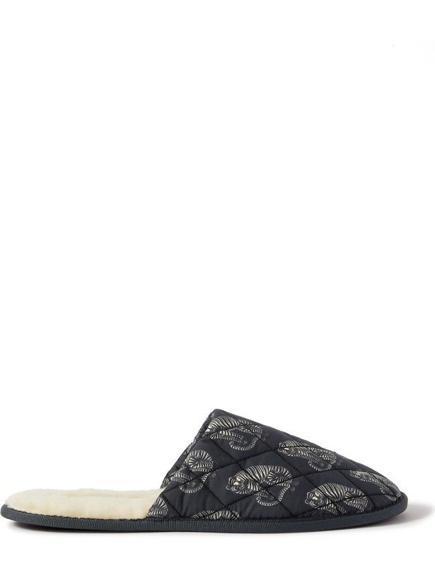 Photo: Desmond & Dempsey - Byron Wool-Lined Quilted Printed Cotton Slippers - Black