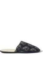 Desmond & Dempsey - Byron Wool-Lined Quilted Printed Cotton Slippers - Black