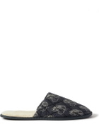 Desmond & Dempsey - Byron Wool-Lined Quilted Printed Cotton Slippers - Black