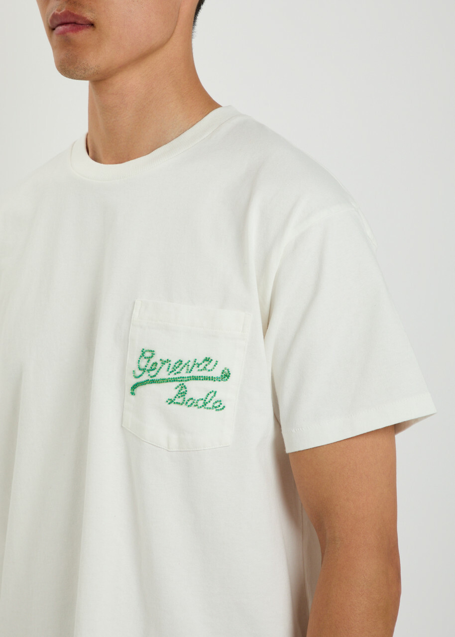 Bode Geneva Beaded Cotton T-shirt Cream