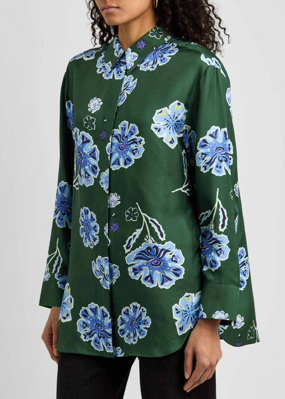 Dorothee Schumacher Floral Garden Printed Silk Blouse Green