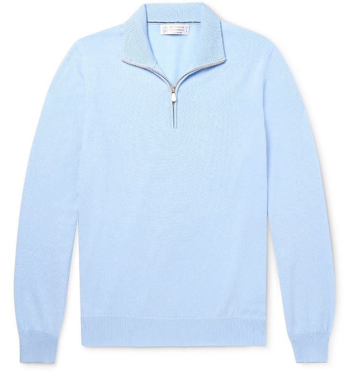 Photo: Brunello Cucinelli - Cashmere Half-Zip Sweater - Blue