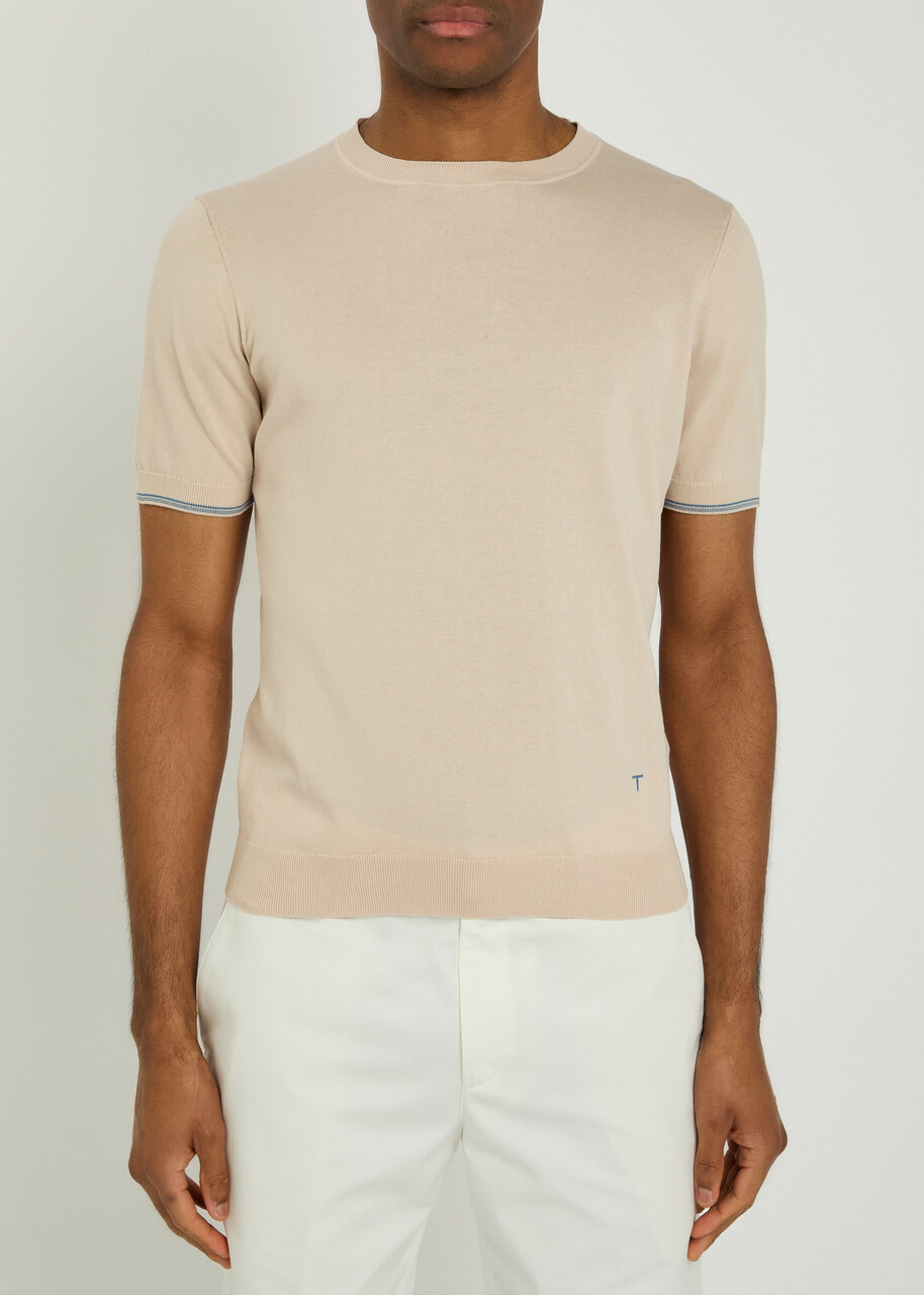 Tods Striped Detail Knit Cotton T-shirt Off White