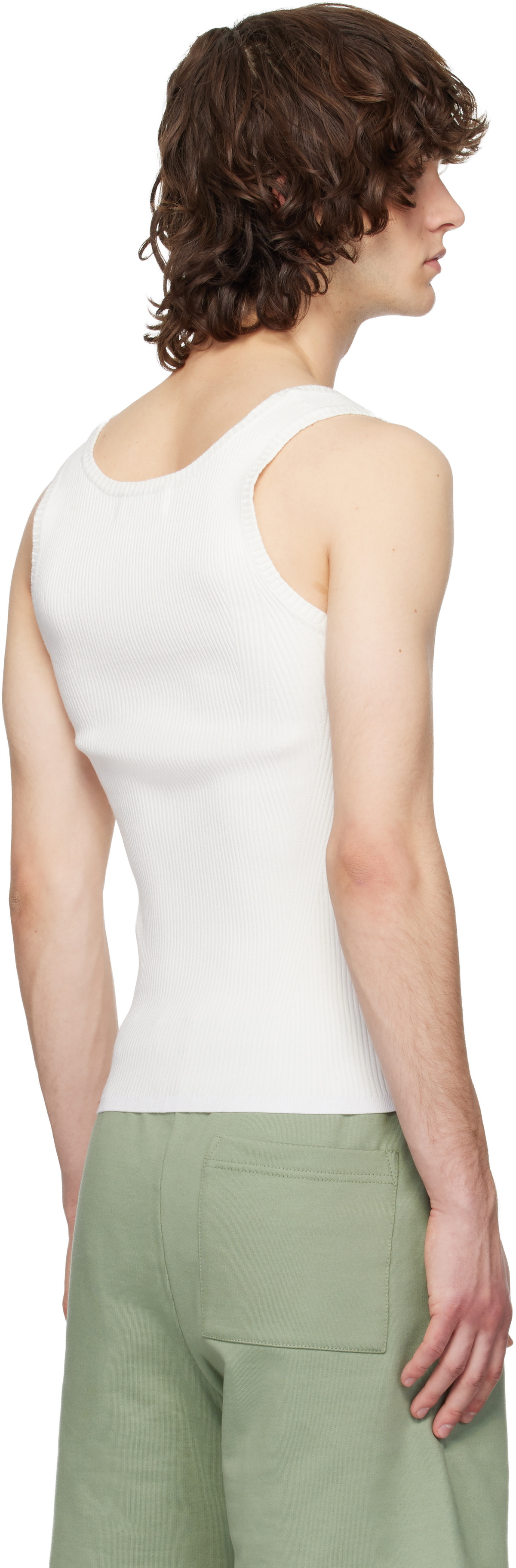 Dries Van Noten White Rib Knit Tank Top