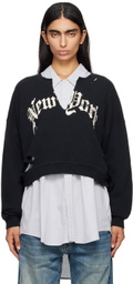 R13 Black 'New York' Cropped Sweatshirt