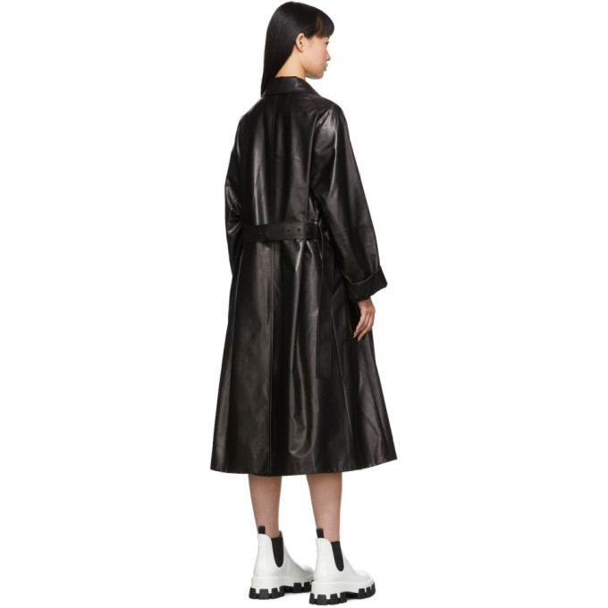 Prada Black Soft Leather A-Line Trench Coat Prada