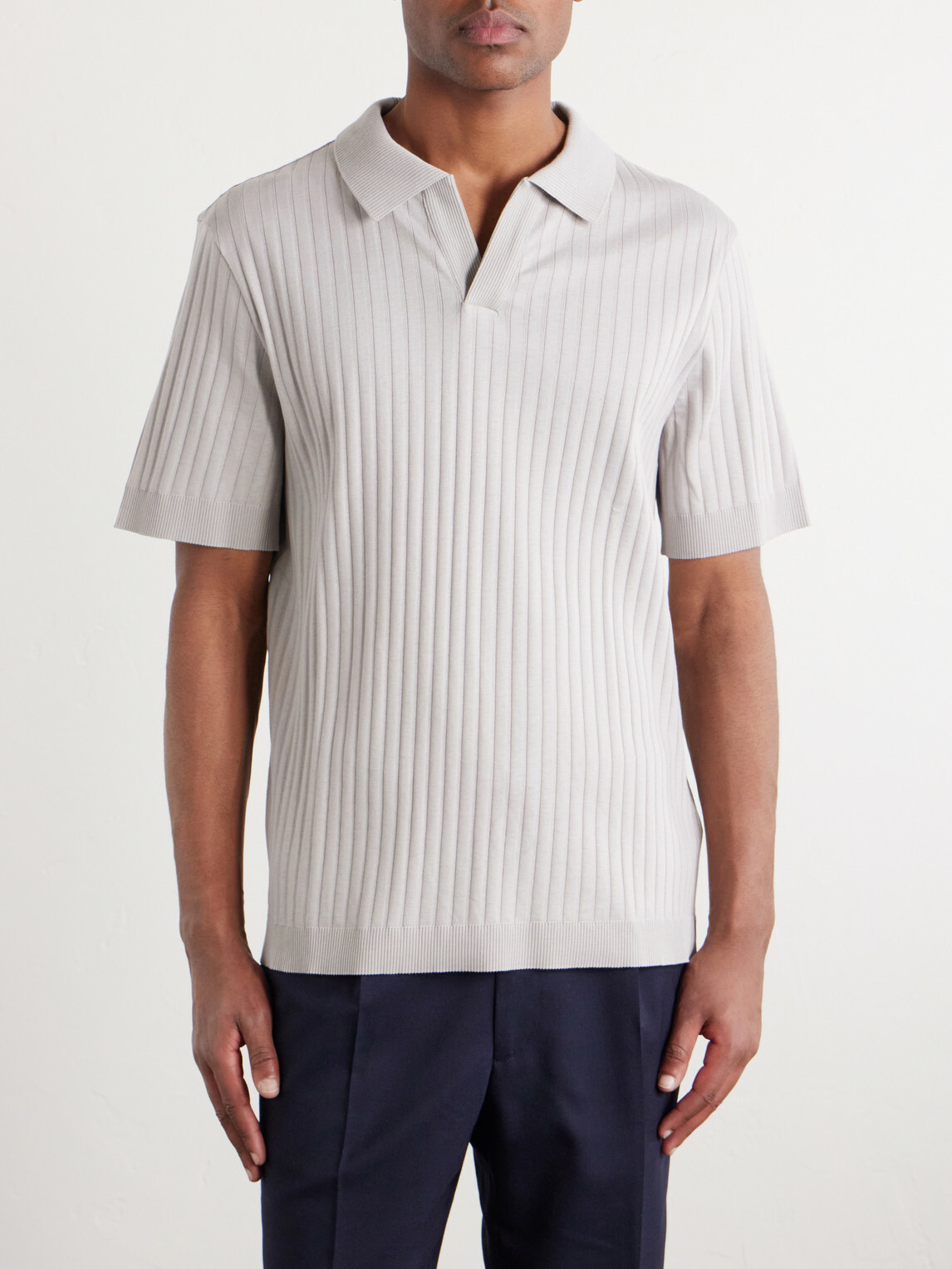 Mr P. - Knitted Cotton Polo Shirt - Gray