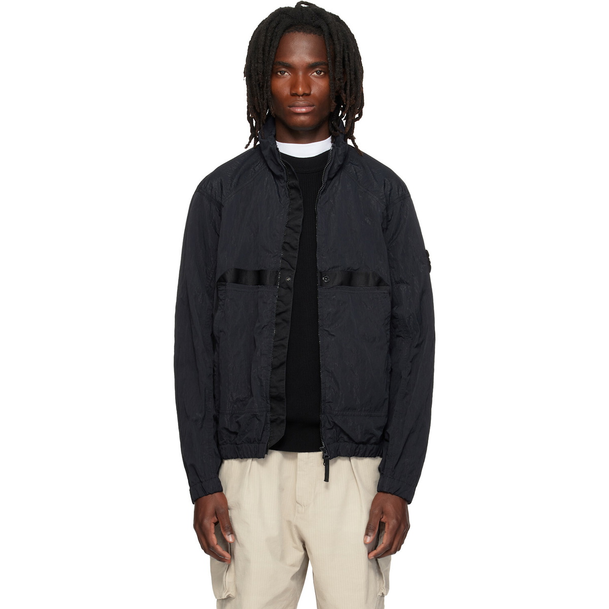 Stone Island Black Q100009 Warp Rib Nylon-TC Jacket