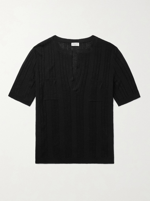 Photo: SAINT LAURENT - Ribbed Linen and Silk-Blend T-Shirt - Black