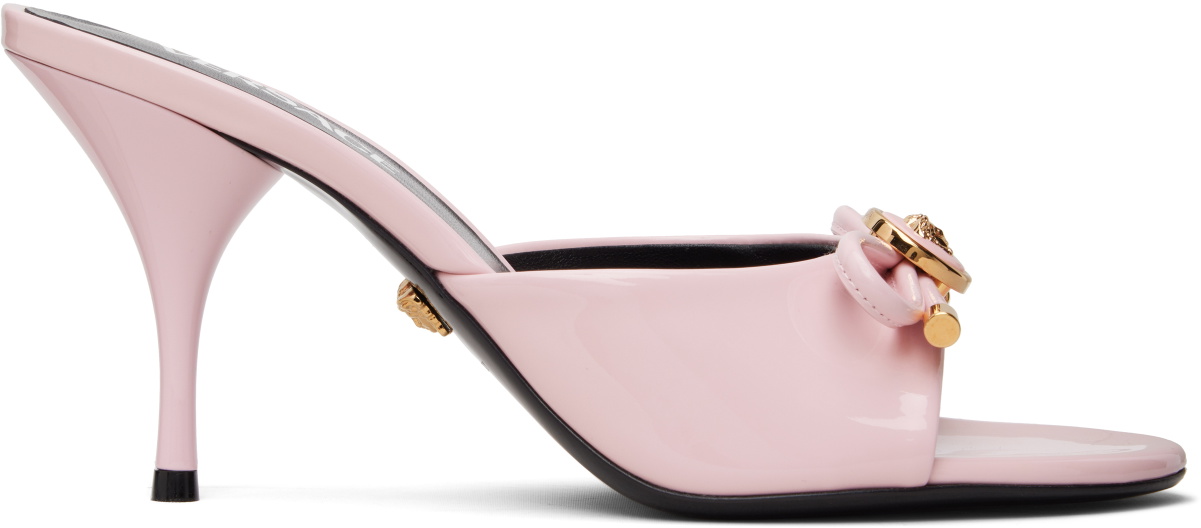 Versace Pink Opera Bow Patent Mule Heeled Sandals