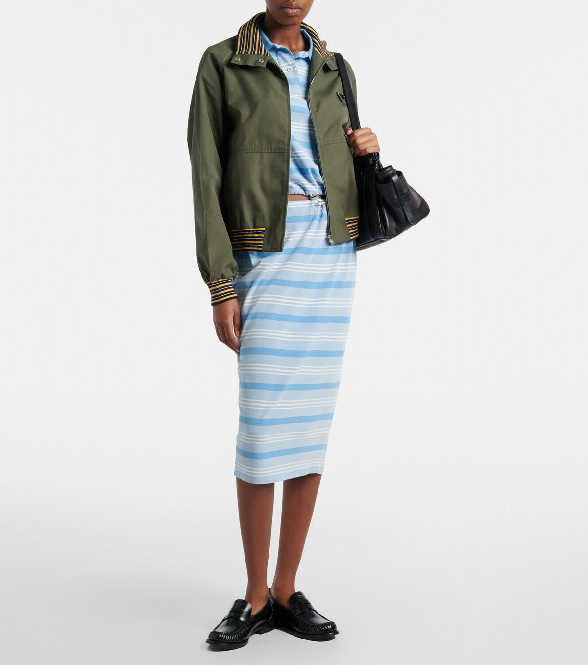 Prada Striped cropped cotton piqué polo shirt