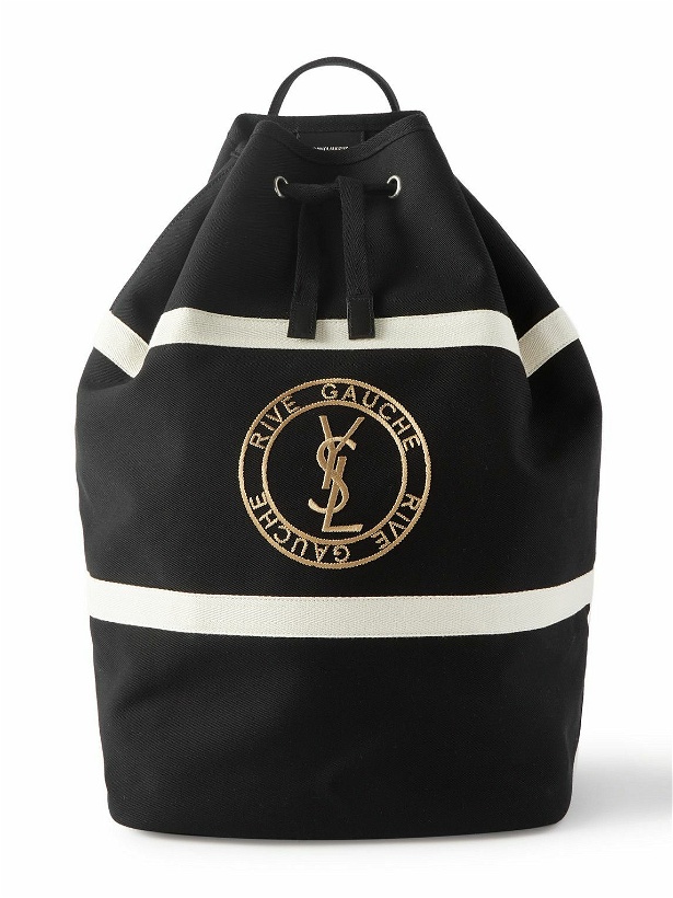 Photo: SAINT LAURENT - Herringbone-Trimmed Logo-Embroidered Twill Bucket Bag