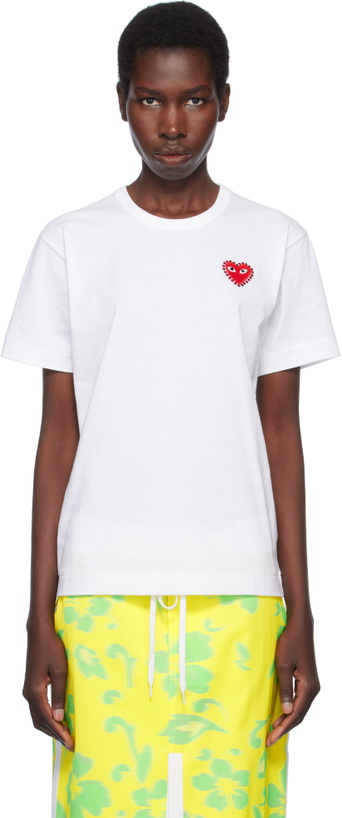Photo: COMME des GARÇONS PLAY White Rhinestone Emblem Red Heart T-shirt