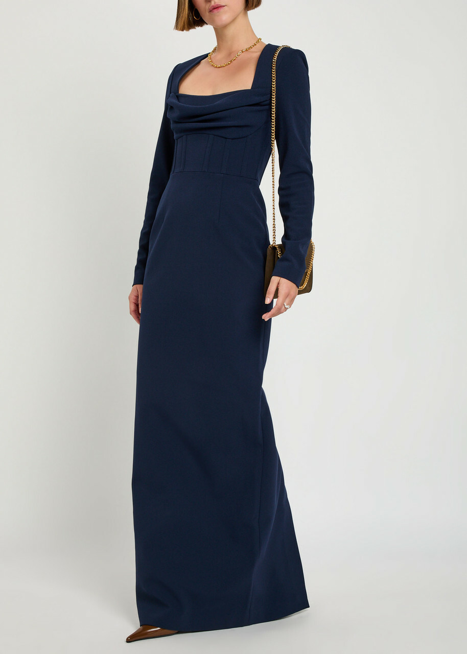 Rebecca Vallance Nemy Crepe Maxi Dress Navy