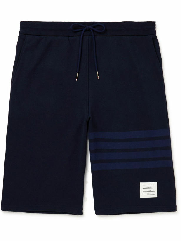 Photo: Thom Browne - Straight-Leg Striped Cotton-Jersey Drawstring Shorts - Blue