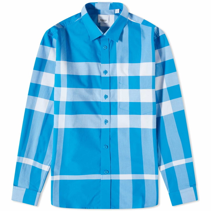 Photo: Burberry Men's Somerton Large Check Shirt in Vivid Blue Ip Check