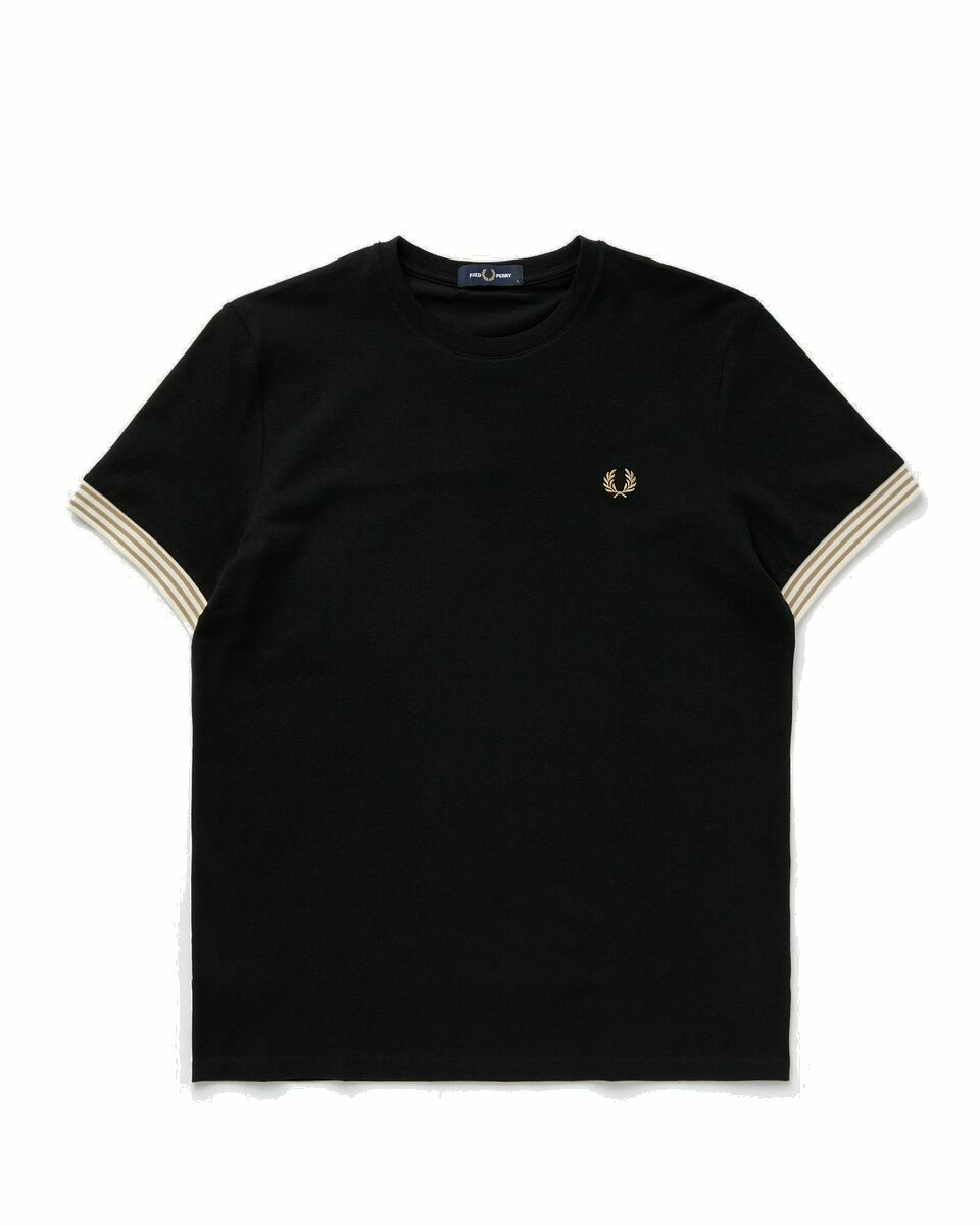 Photo: Fred Perry Striped Cuff T Shirt Black - Mens - Shortsleeves