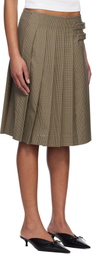 We11done Beige Checkered Pleated Midi Skirt