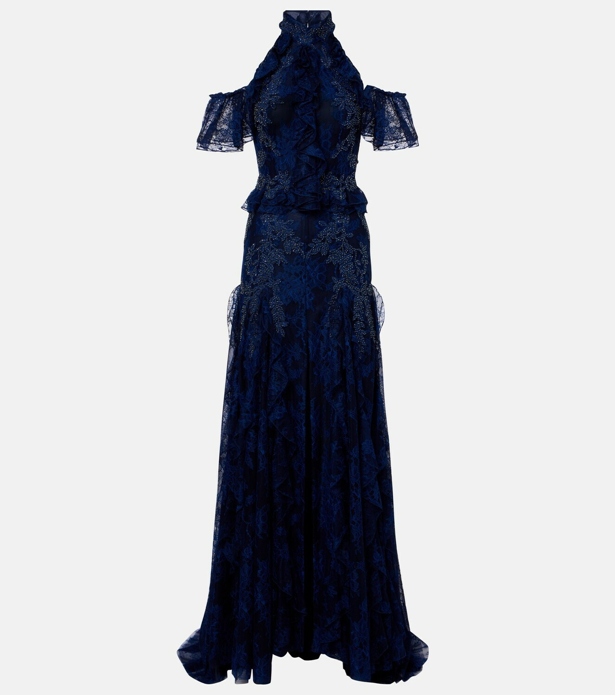 Costarellos Embellished halterneck lace gown