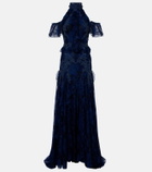 Costarellos Embellished halterneck lace gown