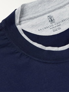 Brunello Cucinelli - Slim-Fit Logo-Embroidered Layered Cotton-Jersey T-Shirt - Blue