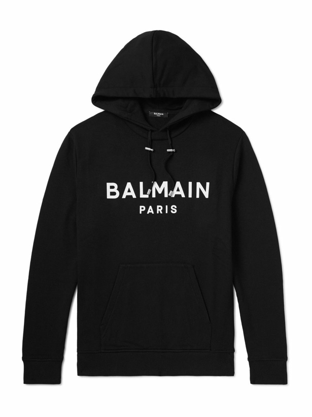Photo: Balmain - Logo-Print Stretch-Cotton Jersey Hoodie - Black