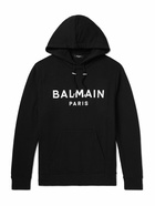 Balmain - Logo-Print Stretch-Cotton Jersey Hoodie - Black