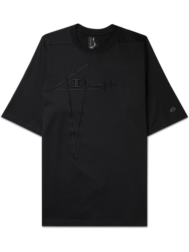 Photo: RICK OWENS - Champion Logo-Embroidered Cotton-Jersey T-Shirt - Black - XS