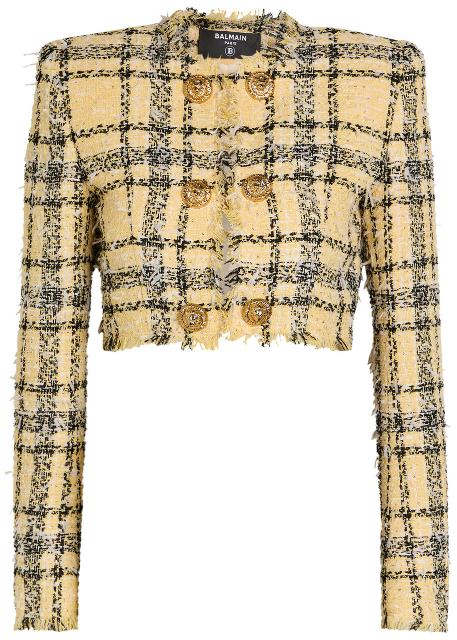 Balmain Checked Tweed Cropped Jacket Multicoloured