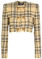 Balmain Checked Tweed Cropped Jacket Multicoloured