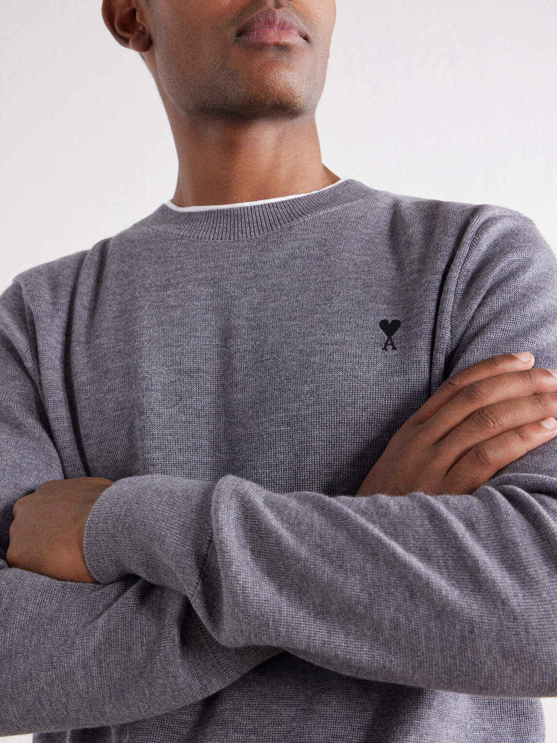 AMI PARIS - ADC Logo-Embroidered Merino Wool Sweater - Gray