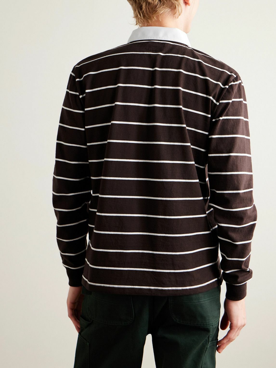 Noah - Rugby Striped Cotton-Jersey Polo Shirt - Brown