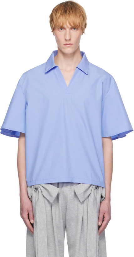 Photo: ANDREJ GRONAU Blue V-Neck Poplin Shirt