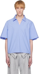 ANDREJ GRONAU Blue V-Neck Poplin Shirt