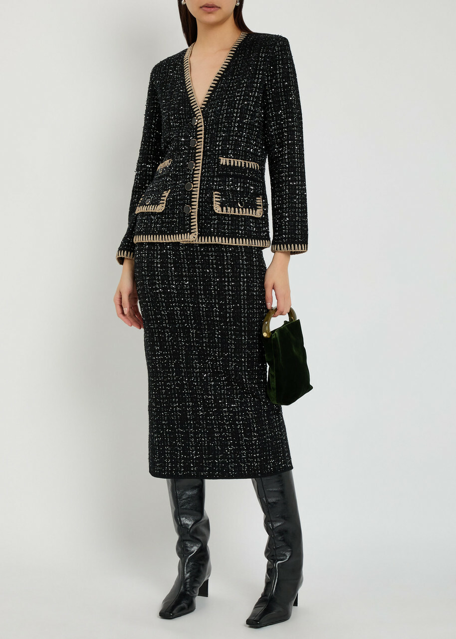 Veronica Beard Corbin Sequin-embellished Knit Midi Skirt Black