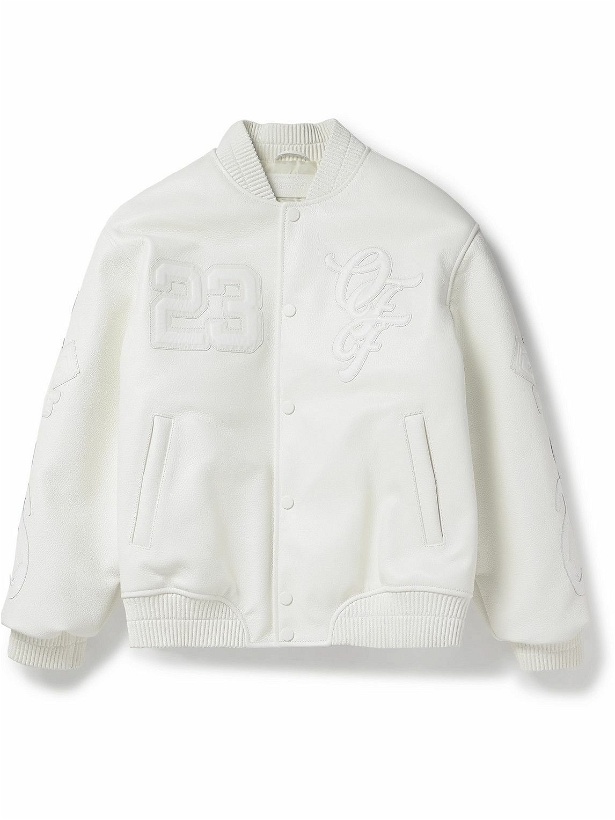 Photo: Off-White - Natlover Oversized Logo-Appliquéd Full-Grain Leather Varsity Jacket - White